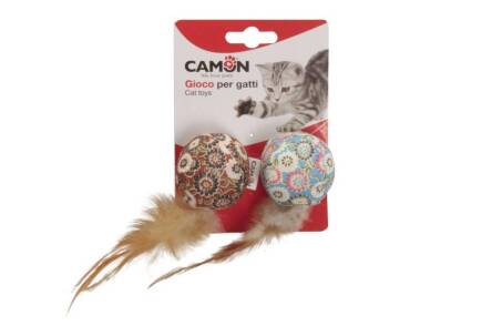 Camon cat toy kulki z piórkami 2szt