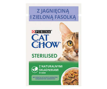 Purina CAT CHOW 85g Sterilised -mokra karma z jagnięciną i zieloną fasolką w sosie